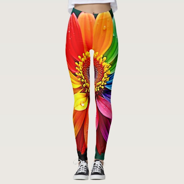 Regenbogen-Blüten-Kunst Leggings (Vorderseite)
