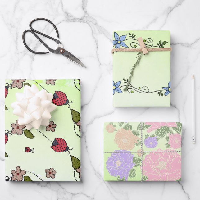 Regenbogen Blüten Packpapier Blatt (Vorderseite)