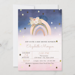 Regenbogen Boho Blumen Sterne Ombre Baby Shower Einladung