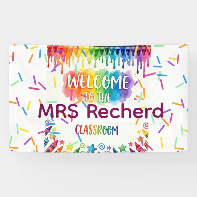 Regenbogen-Boho-Lehrer-Willkommensschild für die K Banner (Horizontal)