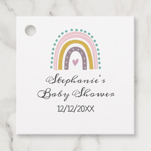 Regenbogen, Boho, Rosa, Aquamarin, Herz-Baby-Dusch Geschenkanhänger (Vorderseite)