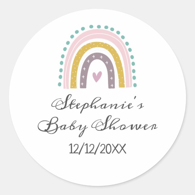 Regenbogen, Boho, Rosa, Aquamarin, Herz-Baby-Dusch Runder Aufkleber (Vorderseite)