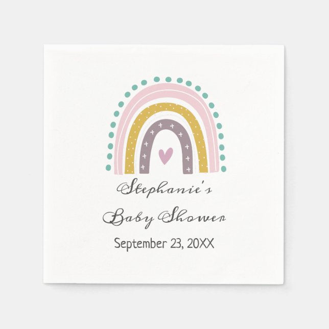 Regenbogen, Boho, rosa, Aquamarin, Herz, Babydusch Serviette (Vorderseite)