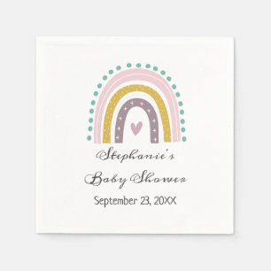 Regenbogen, Boho, Rosa, Türkis, Herzen, Babyparty Serviette