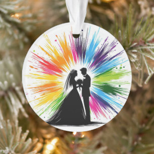 Regenbogen Braut und Bräutigam erstes Weihnachten Ornament