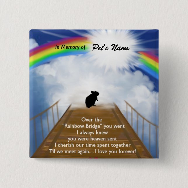 Regenbogen-Brücken-Erinnerungsgedicht für Hamster Button (Vorderseite)