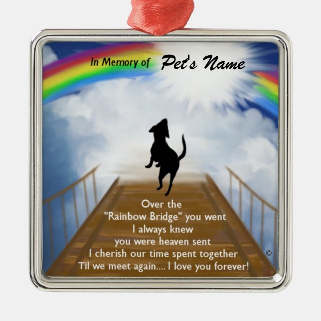 Regenbogen-Brücken-Erinnerungsgedicht für Hunde Silbernes Ornament (Vorne)