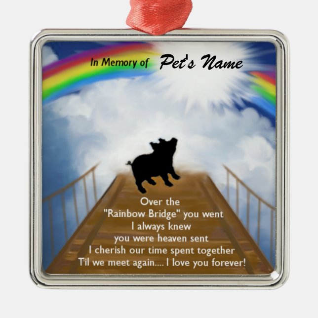 Regenbogen-Brücken-Erinnerungsgedicht für Schweine Silbernes Ornament (Vorne)