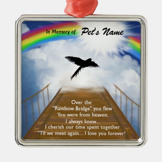 Regenbogen-Brücken-Erinnerungsgedicht für Vögel Silbernes Ornament (Vorne)