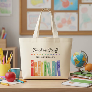 Regenbogen Bücher Kindergarten Lehrerin Benutzerde Jumbo Stoffbeutel