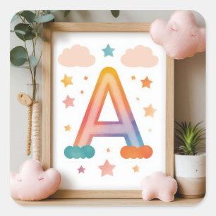 🌈 Regenbogen-Buchstabe A Kinderzimmer-Dekor mit S Quadratischer Aufkleber