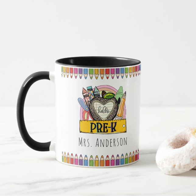 Regenbogen Buntstifte Lehrer Tasse (Mit Donut)