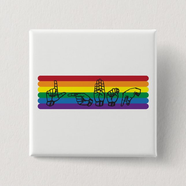 Regenbogen-Button ASL LGBTQ Button (Vorderseite)