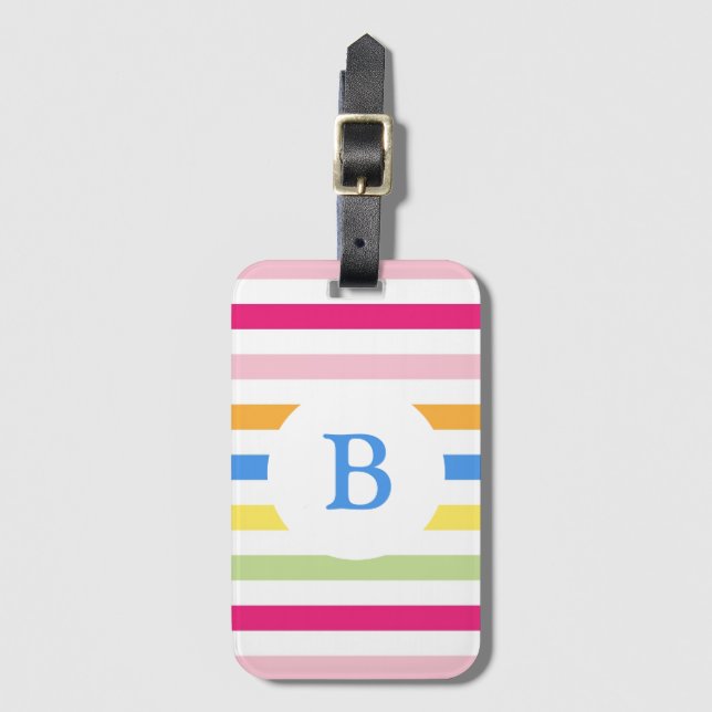 Regenbogen Candy Streifen Modernes Monogramm Gepäckanhänger (Vorderseite Vertikal)