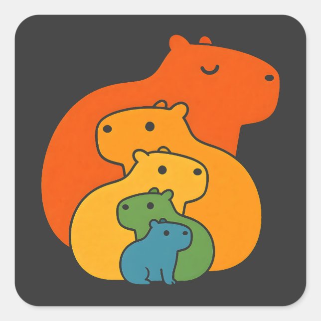 Regenbogen-Capybaras Quadratischer Aufkleber (Vorderseite)