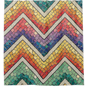 Regenbogen-Chevron-Mosaik – Farbige geometrische F Duschvorhang