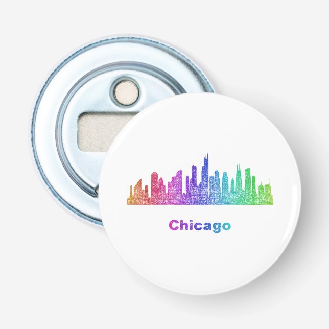 Regenbogen-Chicago-Skyline Flaschenöffner (Vorderseite)