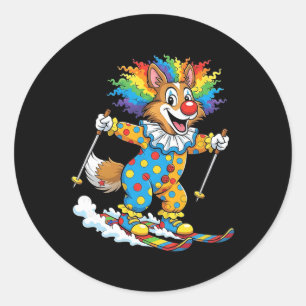 Regenbogen Clown Hund Skifahren Welpe Winterkarnev Runder Aufkleber
