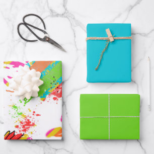 Regenbogen-Daisy-Streifen-Design - Soft Teal/Lime Geschenkpapier Set