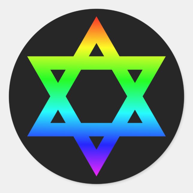Regenbogen-Davidstern Runder Aufkleber (Vorderseite)