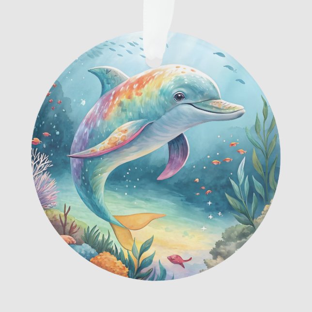 Regenbogen-Delfin-Unterwasserparadies Ornament (Vorderseite)