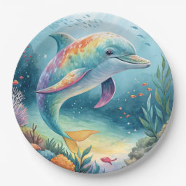 Regenbogen-Delfin-Unterwasserparadies Pappteller