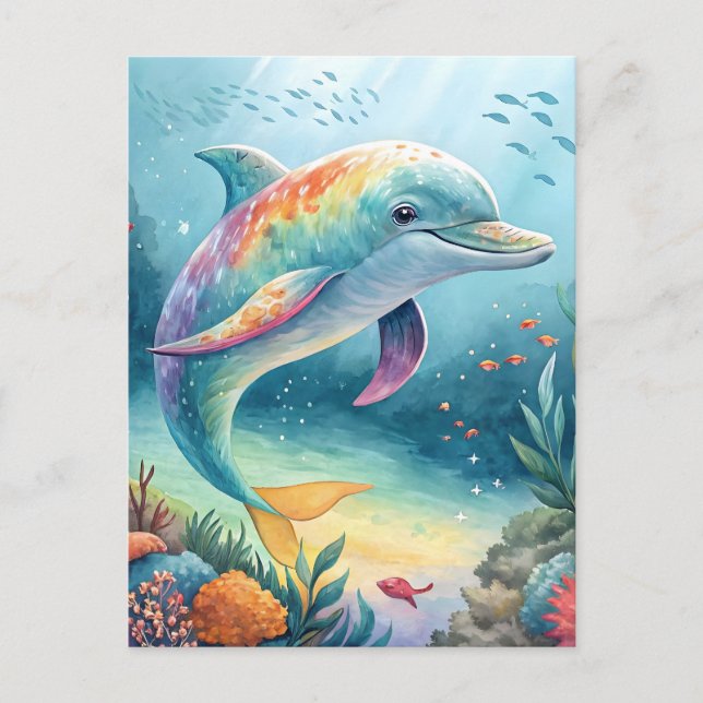 Regenbogen-Delfin-Unterwasserparadies Postkarte (Vorderseite)