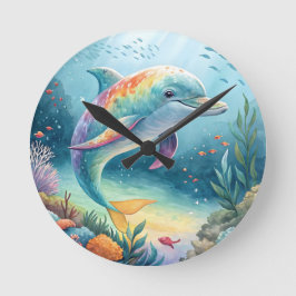 Regenbogen-Delfin-Unterwasserparadies Runde Wanduhr