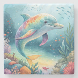 Regenbogen-Delfin-Unterwasserparadies Steinuntersetzer