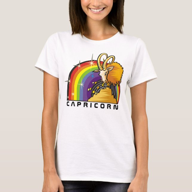 Regenbogen der 1980er mit Capricorn-Ziege T-Shirt (Vorderseite)