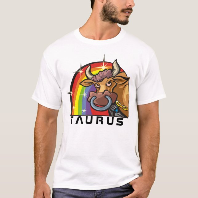 Regenbogen der 1980er mit Taurus Bull T-Shirt (Vorderseite)