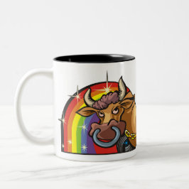 Regenbogen der 1980er mit Taurus Bull Zweifarbige Tasse