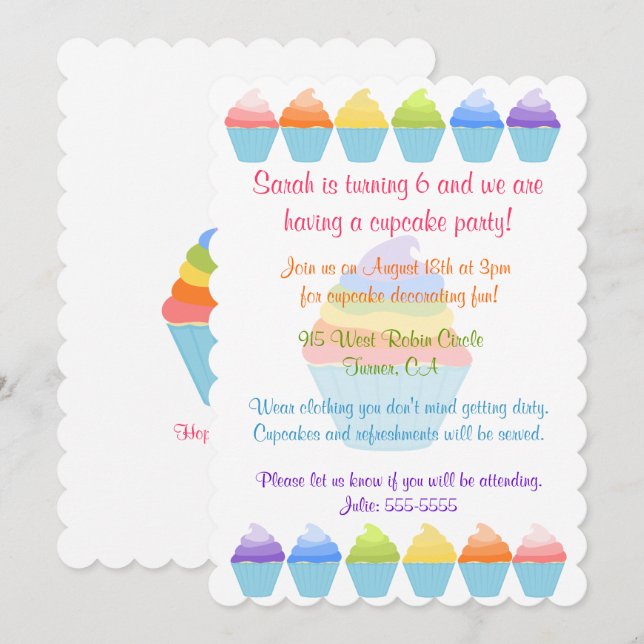 Regenbogen der Kuchen-Einladung Einladung (Vorne/Hinten)