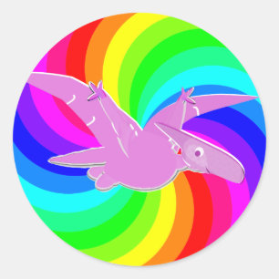 Regenbogen-Dinosaurier-Rosa Pteranodon Runder Aufkleber