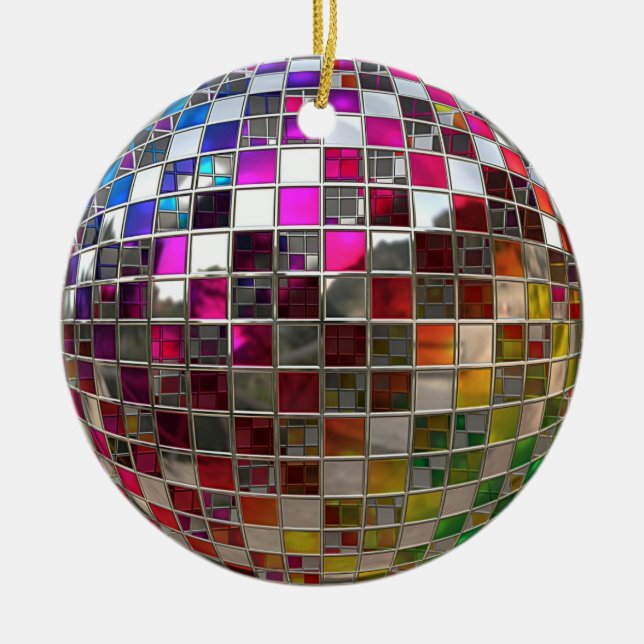 Regenbogen-Disco-Ball-Spiegel-Verzierung Keramikornament (Vorne)