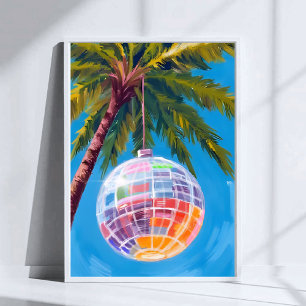 Regenbogen-Disco-Kugel   Pastell-Aquarell-Malerei Poster