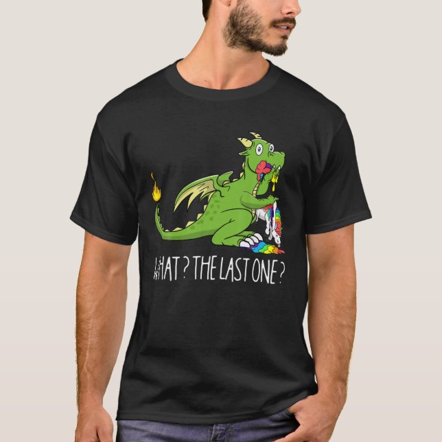 Regenbogen Dragon Dinosaurier essen ein Einhorn Wa T-Shirt (Vorderseite)