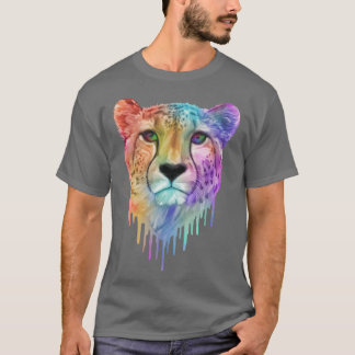 Regenbogen-Drip-Cheetah-Porträt Mädchenfamilie T-Shirt