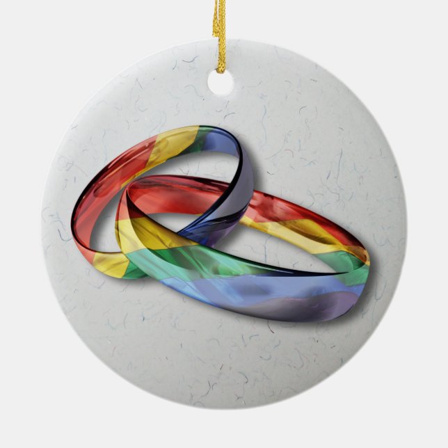 Regenbogen-Eheringe für Heirat-Gleichheit Keramikornament (Hinten)