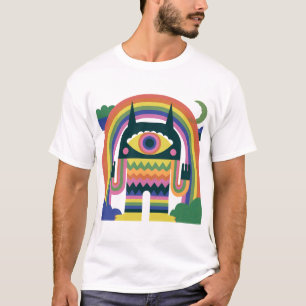 Regenbogen-Ein-Auge-Monster-Volkskunst T-Shirt