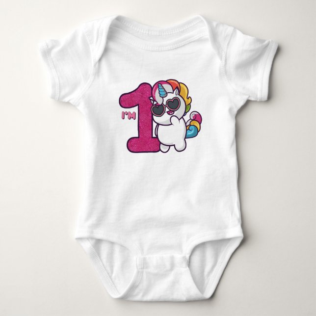 Regenbogen-Einhorn-1. Geburtstag Baby Strampler (Vorderseite)