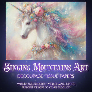 Regenbogen-Einhorn-Aquarell-Decoupage Seidenpapier