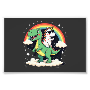 Regenbogen-Einhorn auf T-Rex - Dinosaurier Jungen Fotodruck