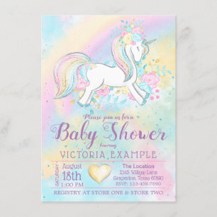 Regenbogen-Einhorn-Baby-Shower-Einladungen Einladung