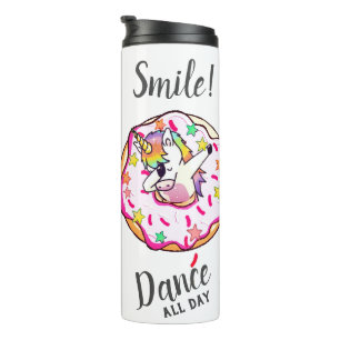 Regenbogen-Einhorn-Dab-Tanzpose Pinker Donut Therm Thermosbecher