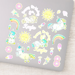 Regenbögen, Einhorn Donut Personalisierter Geburts Aufkleber