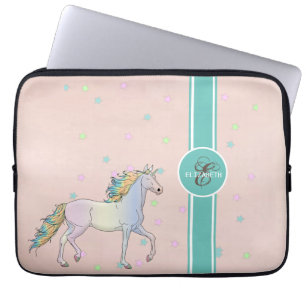 Regenbogen-Einhorn, farbenfrohes Sterne-Monogramm Laptopschutzhülle