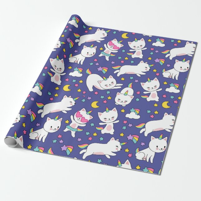Regenbogen-Einhorn-Kätzchen Geschenkpapier (Ungerollt)