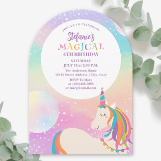 Regenbogen-Einhorn-Mädchen Magische Geburtstagsfei Einladung