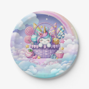 Regenbogen-Einhorn-Magischer-Moment-Mädchen-Geburt Pappteller
